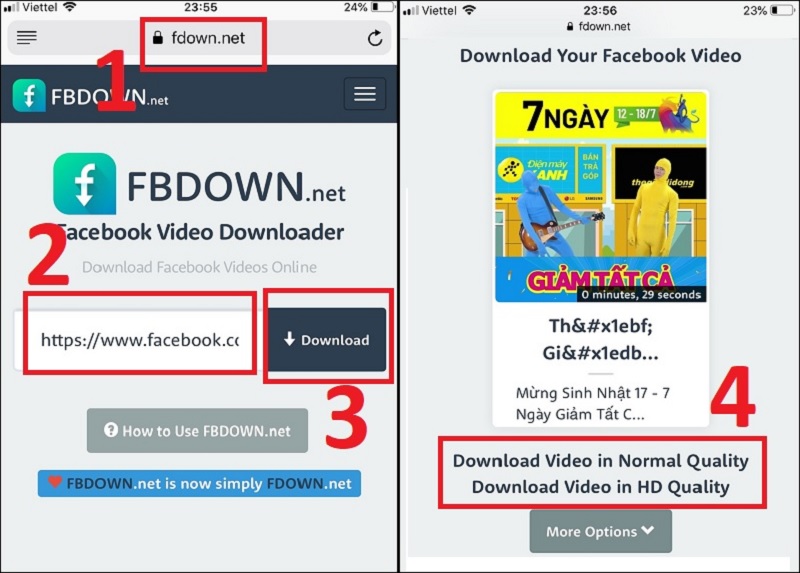 Cách tải video trực tiếp từ Facebook về iPhone qua fbdown.net